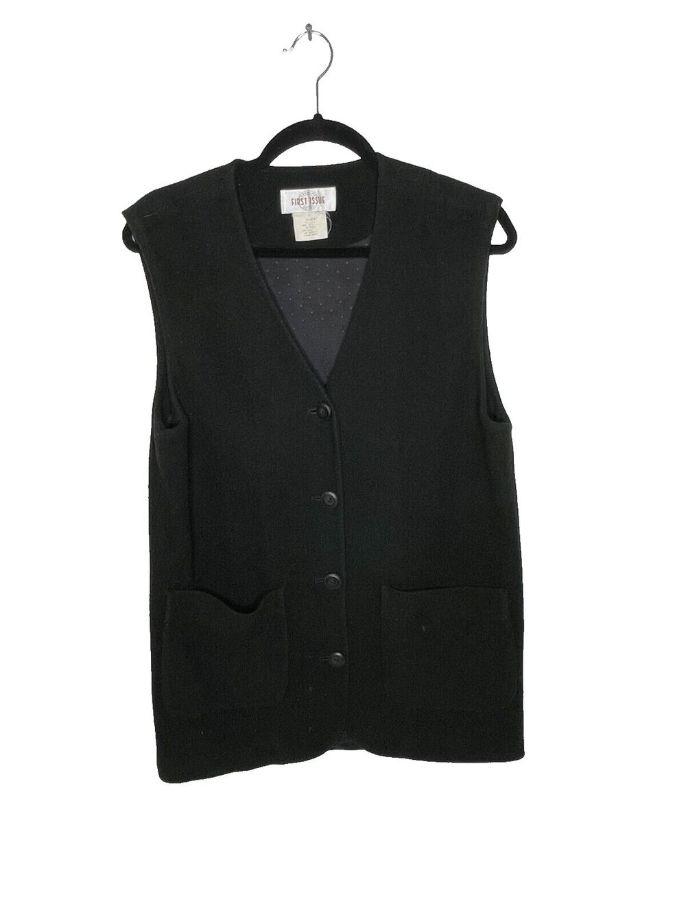 First Issue, Vintage Black Wool Vest, Women’s Size Small Made in the USA